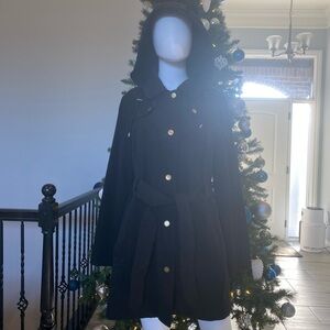 London Fog Black Trench Coat with Gold Buttons